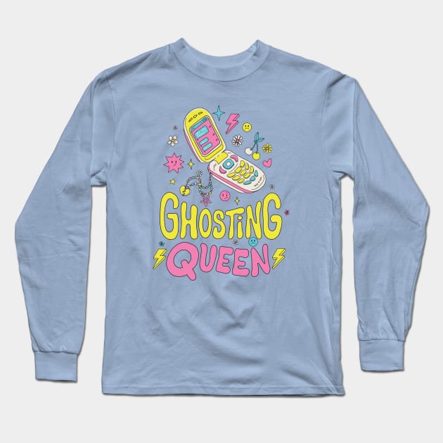 Y2K Style Ghosting Queen Funny Retro 90s Long Sleeve T-Shirt by SLAG_Creative